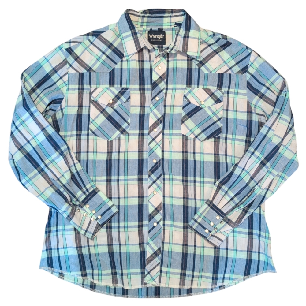 WRANGLER Blue Plaid Snap Down Western Shirt